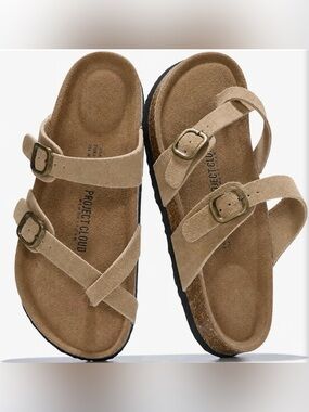 Tan Suede Buckle Sandals